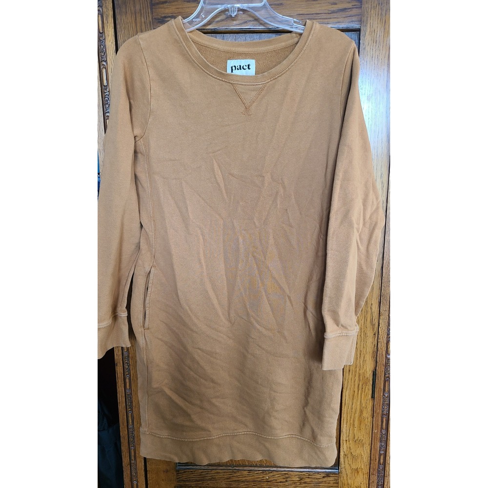 Pact Organic Cotton French Terry Sweatshirt Dress Camel Brown S Long Sleeve